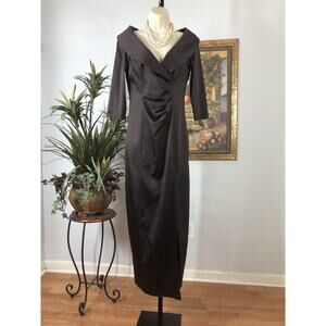 Kay Unger New York Gown 6 Ruched High Slits Front Brown Bridesmaid Eveningwear
